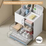 Shuttle Art Desk Organizer with 3 Drawers | 3-Tier Storage Box with 5 Compartments for Stationery, Office Supplies, Study Table & Craft Materials | Pen Pencil Holder for Home & Office (White) - Image 4