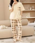 Womens Korean Night Dress || Full Pyjama Set ||Korean Nightsuit || Women Nightwear ||Round Neck Full Sleeve Nightsuit || Loungewear || Everyday Nightdress (ND-10) - Image 7