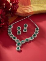 ZAVERI PEARLS Green Stones & Dazzling Austrian Diamonds Embellished Necklace & Earring Set For Women-ZPFK17196 - Image 3