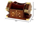 StonKraft Wooden Stationery Desk Organiser, Coasters Set, Pen Stand, Business Card Holder With Brass Work (Office Table Accessories), Gold - Image 2