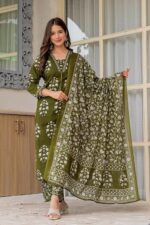 PARTHVI Women's Pure Cotton Printed Straight Kurta Set with Palazzo Pants & Dupatta- Ethnic Wear, Green - Image 5