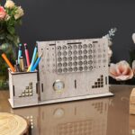 Deskart Wooden Pen Holder Stand With Life Time Calander And Clock | Multipurpose Desk Organizer For Office Desk Decoration - White - Image 6