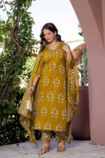 PARTHVI Women's Pure Cotton Printed Straight Kurta Set with Palazzo Pants & Dupatta- Ethnic Wear, Green - Image 21