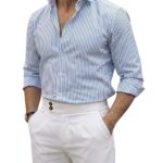 IndoPrimo Men’s Striped Shirt | Premium Slim Fit Full Sleeve Formal Casual Shirt | Button-Down Cotton Shirt for Office