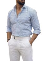 IndoPrimo Men’s Striped Shirt | Premium Slim Fit Full Sleeve Formal Casual Shirt | Button-Down Cotton Shirt for Office