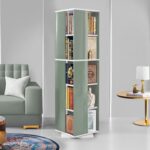 ABOUT SPACE Rotating Book Shelf for Home Library - 5 Tier 360° Book Rack | DIY Wooden Book Stand with Partition & Bottom Turnplate for Office, Livingroom, Bedroom (White - L 38 x B 38 x H 150 cm)