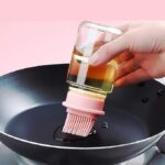 Kitchen Accessories Items for Home Oil Dispenser with Brush Oil Brush for Cooking Silicone Oil Brush for Kitchen use Oil Spreader for dosa pan oiling Brush Baking, BBQ, Marinating(Glass)