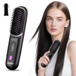 Arvox Cordless Hair Straightening Brush | Naturally Straight, Shiny & Frizz-Free Look | Precise Heat Settings, Ceramic Bristles, Portable & Type C Rechargeable Straightener Comb (Black)