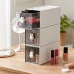 Amazon Basics Compact Desk Storage Box | 8 × 17 × 8 cm | White | Plastic | Lightweight & Space-Saving | Pack of 3