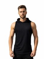 CHKOKKO Men's Cotton Blend Regular Fit Sleeveless Gym Wear Vest | Solid Stylish Hoodie Round Neck | Running Sando for Sports Workout Fitness & Casual