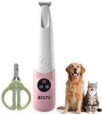 Boltz Cordless Pet Paw Hair Trimmer with LED Light & USB Rechargeable – Precise & Quiet Grooming for Dogs & Cats + Free Double-Hole Nail Cutter (worth ₹400), Safe Stainless Steel & Ceramic Blade for Paws, Buttocks, Wounds
