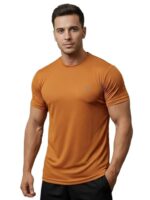 CHKOKKO Men Polyester Solid Quick Dry Half Sleeve Regular Fit Round Crew Neck Active Sportswear Gym T-Shirt for Workout Training Running and Fitness Activities