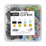 BRUSTRO Assorted Clip Box | Includes 120 Paper Clips-28mm & 56 Binder Clips (25mm- 6 pcs| 19mm- 15 pcs| 15mm- 35pcs) | Home, Office, Stationery use, Ideal for Kids and Adults, Reusable, Flexible