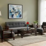 Wooden 5 Seater Sofa Set - 3+1+1, for Living Room, Drawing Room, Office & Lounge | Solid Sheesham Wood, Fabric (Brown)