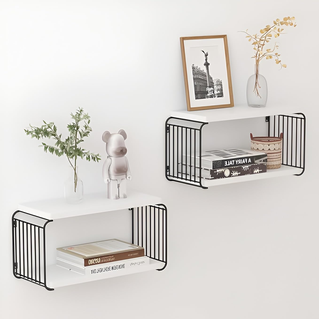 diy DIY Wall Shelf Mounted Wooden Floating Shelves for Living Room Setup Box Holder Books Storage Display Racks for Toiletries, Organizer, Kitchen, Bedroom Set of 2 - Image 1