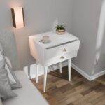 Modern Bedside Table with Solid Wood Legs Minimalist and Practical Bedside Table End Side Table with 2 Drawer Storage for Bedroom & Living Room (White)