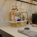 Kitchen Storage Organizer Premium 2 Tier Circular Countertop Organizer Rack ||Multishelf Storage Stand for Kitchen, Bathroom or Dressing table| Spice Shelf/Spice Rack Wooden (GOLDEN WHITE)