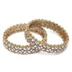ZENEME Gold-Plated White Kundan studded Designer Floral Style Bangles Jewellery Set for Girls and Women (Set Of 2)