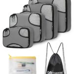 Gotrippin Packing Cubes for Travel, 6 in 1 Water Resistant Travel Organizer Pouch Set (4 Cubes+ Drawstring Bag+ Cosmetic Pouch), Luggage Suitcase Wardrobe Organiser Bags (Grey),Polyester