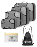 Gotrippin Packing Cubes for Travel, 6 in 1 Water Resistant Travel Organizer Pouch Set (4 Cubes+ Drawstring Bag+ Cosmetic Pouch), Luggage Suitcase Wardrobe Organiser Bags (Grey),Polyester