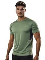 CHKOKKO Men Polyester Solid Quick Dry Sports Gym T-Shirt Breathable Moisture-Wicking Half Sleeve Round Crew Neck Regular Fit Active Wear for Running and Training