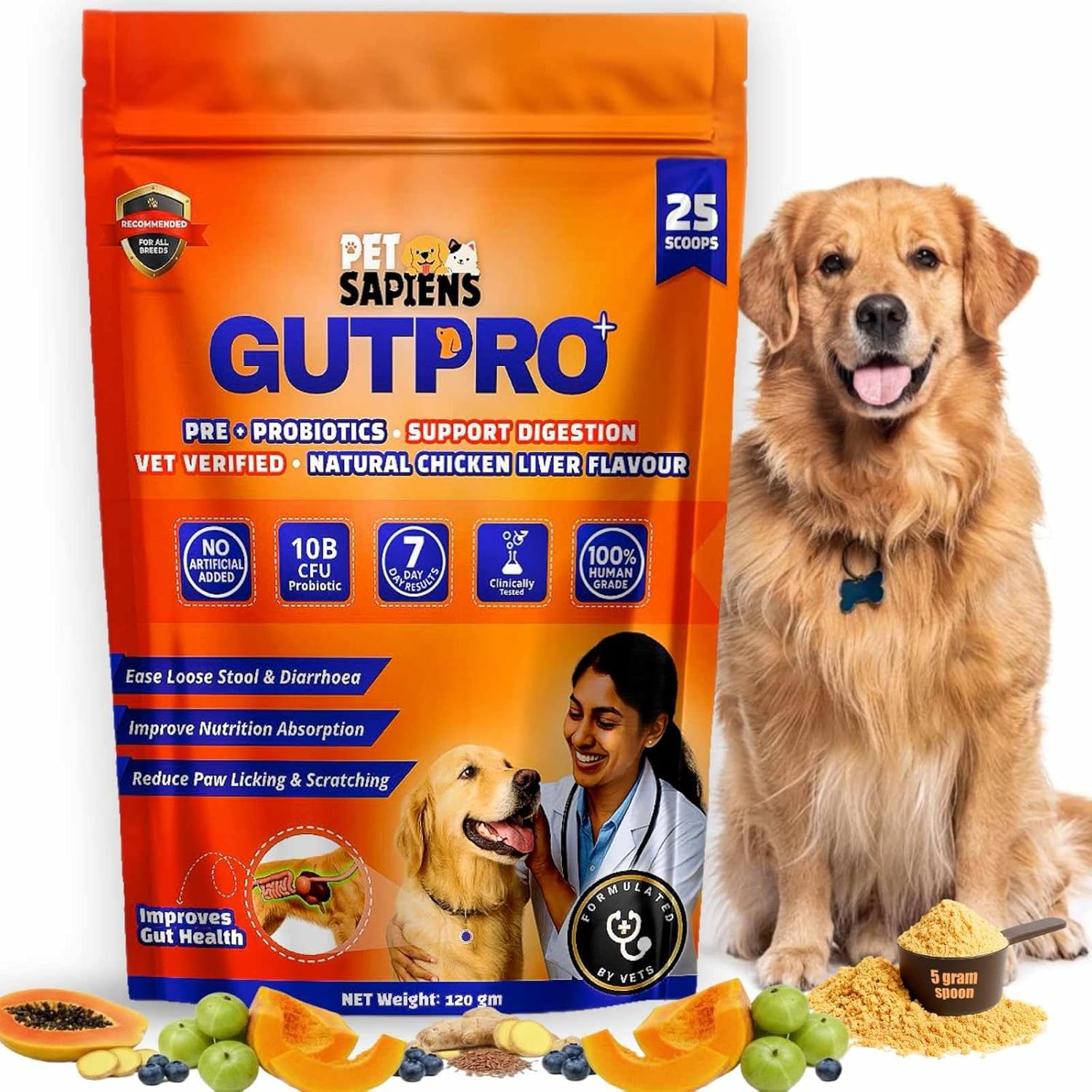 gutpro Pre + Probiotic Supplement for Dogs (120g) | 10B CFU | Boosts Gut Health & Immunity | Gluten-Free | Vet Formulated | Prevents Scratching, Paw-Licking & Indigestion | Chicken Flavour - Image 1