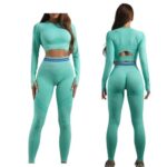 2 pc Gym Wear for Women Full Set, Scrunch Butt Lifting Leggings with Full Sleeves Crop Top Workout set, 4 way Stretchable Gym Leggings for Women High Waist-