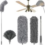 Hallstatt 3 In 1 Long Handle Microfiber Feather Ceiling Duster With Extendable Pole 30-100 Inch With Anti Scratch Bendable Head For Cleaning High Cobweb Stick High Ceiling Fan - Stainless Steel,Grey