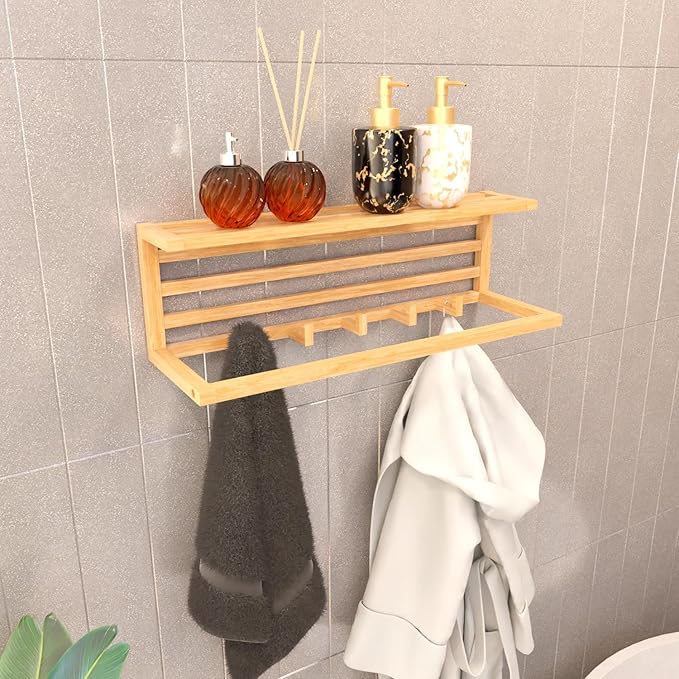 holder Lifelong Towel Holder for Bathroom | Durable & Stylish Bamboo Rattan Bathroom Towel Rack & Hanger | Solid & Multipurpose Stand & Organizer for Towels, Clothes, Bath Accessories (17Inch) - Image 1