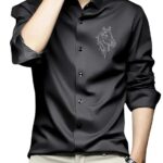 IndoPrimo Men's Satin Shirt with Spread Collar Neck Line Solid Pattern Full Sleeves Regular Fit Western Style and Standard Length