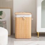 HomeStorie® Eco-Friendly Foldable Bamboo Laundry Basket Hamper with Lid, Large - 81 Liter (Light Brown)