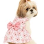KUTKUT Floral Pattern Dog Dress with Lovely Bow Pet Apparel Dog Clothes for Small Breed Dogs and Cats | Puppy Summer Dress | Dogs and Cats Birthday Pet Apparel Dresses (Size:L, Bust:42cm, Length:32cm)