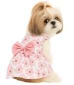 KUTKUT Floral Pattern Dog Dress with Lovely Bow Pet Apparel Dog Clothes for Small Breed Dogs and Cats | Puppy Summer Dress | Dogs and Cats Birthday Pet Apparel Dresses (Size:L, Bust:42cm, Length:32cm)