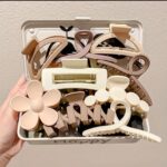 Large Hair Claw Clips Set, Matte Finish, Flower Design, Neutral Colors, 5 Pieces