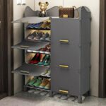 Stylish Multi-Layer Shoe Rack with Dustproof Doors and Side Hooks | 6 Door-12 Shelf Space-Saving Shoe Organizer Cabinet for Home & Office | Modular Shoe Rack, DIY (Grey&Orenge, 6-DOOR)