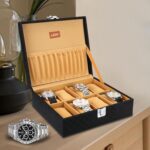 LEDO Men's and Women's Watch Box Holder Organizer Case In 8 Slots of watches In PU Leather with Royal Black & Cream color