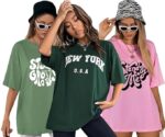 London Hills Women's Cotton Oversized Fit Printed Round Neck Oversized T-Shirt | Loose Fit Drop Shoulder T-Shirt Pack of 3