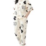 Womens Korean Night Dress || Full Pyjama Set ||Korean Nightsuit || Women Nightwear ||Round Neck Full Sleeve Nightsuit || Loungewear || Everyday Nightdress (ND-10)