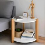 Modern Round Side Table, Home Decor for Living Room, Bed Side Tables for Bed Room, stools for Home, Furniture for Home, 2-Tier White Shelves, 30 x 30 x 40 cm