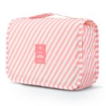 Mossio Polyester Compact Business Toiletry Kit Personal Organizer Handbag (Pink Striped, 8 Cm, Large)