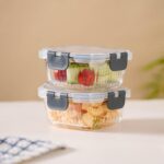 Nestasia Glass Transparent Lunch Box for Women & Men Set of 2 (300ml), Borosilicate Tiffiin Containers, Microwave and Dishwasher Safe, Airtight and Leak-Proof with Safety Lock