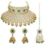 Peora Traditional Rani Padmavati Kundan Pearl Studded Bridal Choker with Earrings Maang Tikka Jewellery Gift Set for Women