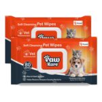 Pet Wipes for Dogs & Cats | 160 Count | 80 x Pack of 2 | Vet Recommended Grooming Wipes |Alcohol-Free Wet Wipes for Cats & Dogs|Pets Dry Bathing, Paw Cleaning| Aloe Vera, Jojoba Oil, Vitamin E