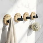 Plantex Wooden Wall Hanging Hook/Round Self Adhesive Robe Hooks for Kitchen/Bathroom/Bath Towel Hook/Stylish Home Decor Items - Pack of 4 (Black Wooden)