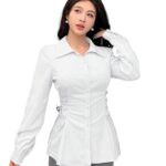 Woman's Polyester Shirt with Waist Tie Full Sleeves Regular Fit Collared Neck Solid Pattern and Mid Thigh Length