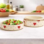 Ceramic Salad Bowl-Snacks Ceramic Plates - Set of 3 (5.5 inch, 6.5 inch, 7.5 inch), Pure Love Red Heart Flat Stackable Serving Bowls | Valentine Gifts for him/her | Best for Gifting