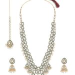 ZAVERI PEARLS Green Meenakari Kundan Bridal Long Dazzling Necklace Earring Maangtikka Set For Women-ZPFK17761