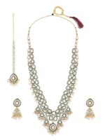 ZAVERI PEARLS Green Meenakari Kundan Bridal Long Dazzling Necklace Earring Maangtikka Set For Women-ZPFK17761