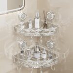 SHALVI Corner Shelf for Bathroom Wall | Bathroom Corner Shelf | Bathroom Organiser Without Drill | Transparent Plastic Wall Mounted Self Adhesive & Suction Storage Shelf (Pack of 2)