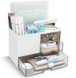 Shuttle Art Desk Organizer with 3 Drawers | 3-Tier Storage Box with 5 Compartments for Stationery, Office Supplies, Study Table & Craft Materials | Pen Pencil Holder for Home & Office (White)